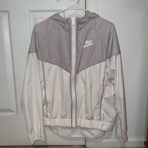 Nike White and Silver Womens Sportswear Windrunner Jacket (Size L)